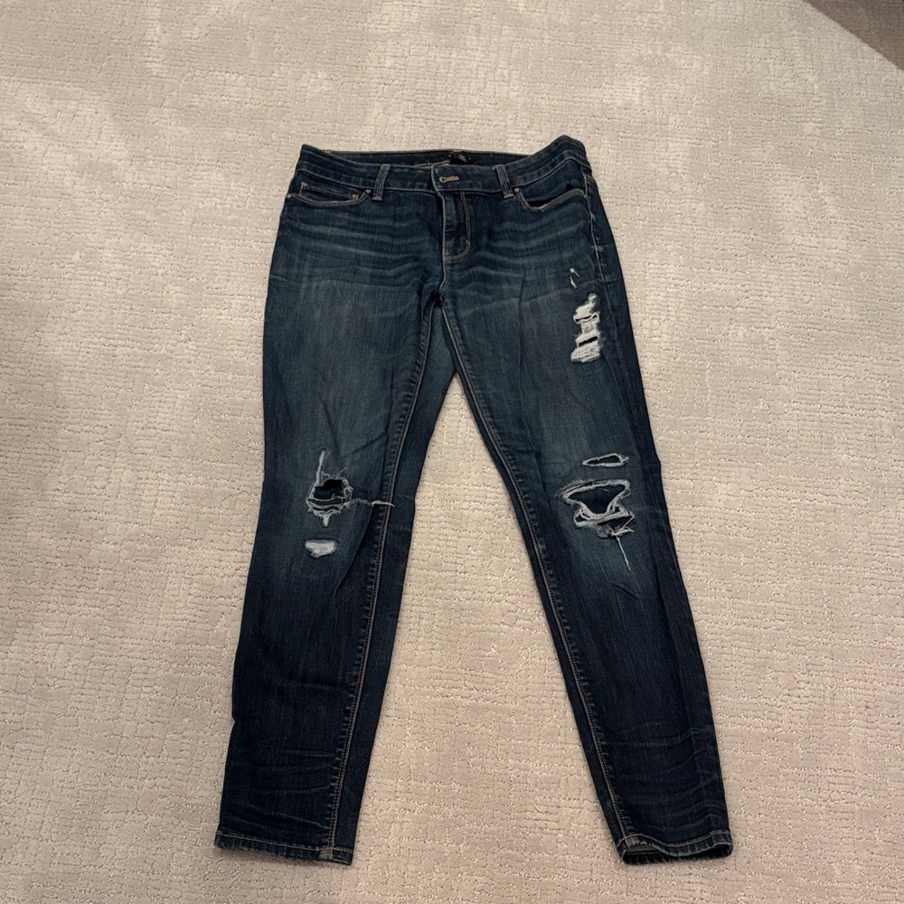 White House Black Market Dark Blue Distressed Skinny Jeans